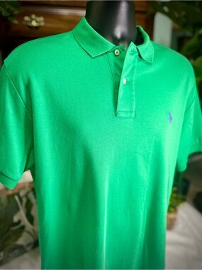 Men’s Ralph Lauren POLO- Green with purple pony. Size M